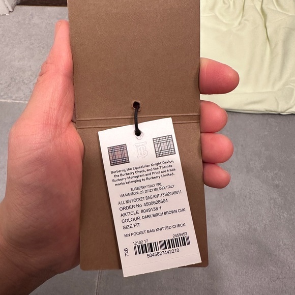 BURBERRY Mini Pocket Bag Knitted Check and Leather- Dark Birch Brown - Picture 10 of 11